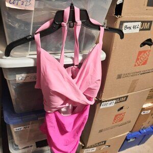 NEW TAG ! One Piece Swimsuit Eomenie Push Up Bra Front Cut Open Pink/Peach Sz L